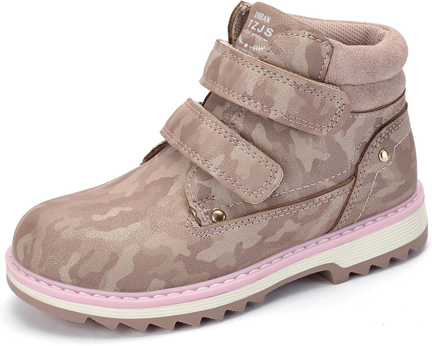 TZJS Kids' Hiking Work Boots for Boys Girls, Waterproof Outdoor Ankle Boots with Hook and Loop