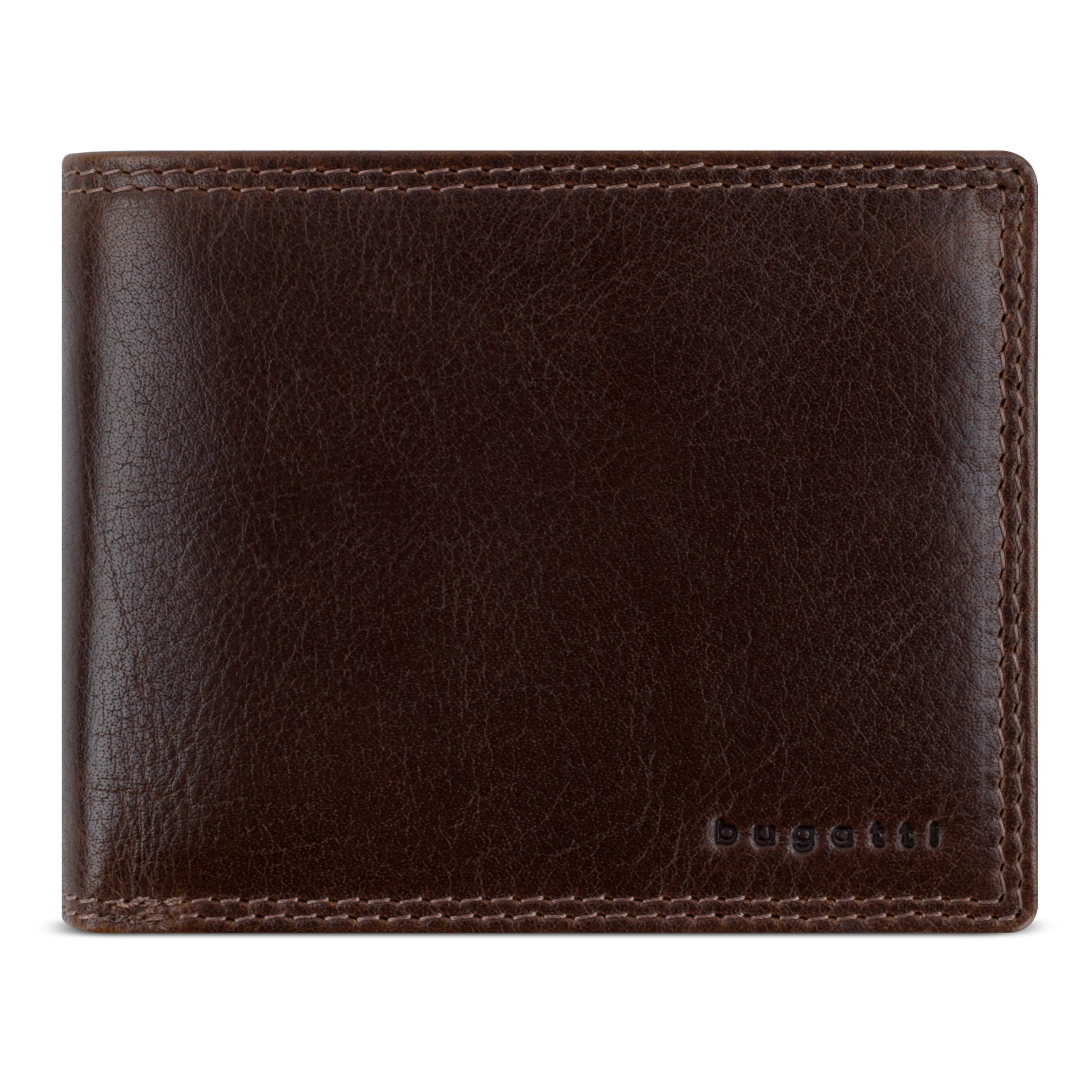 bugatti Savona Portafoglio in pelle di bufalo conciata al vegetale, RFID, formato orizzontale, da uomo - Marrone