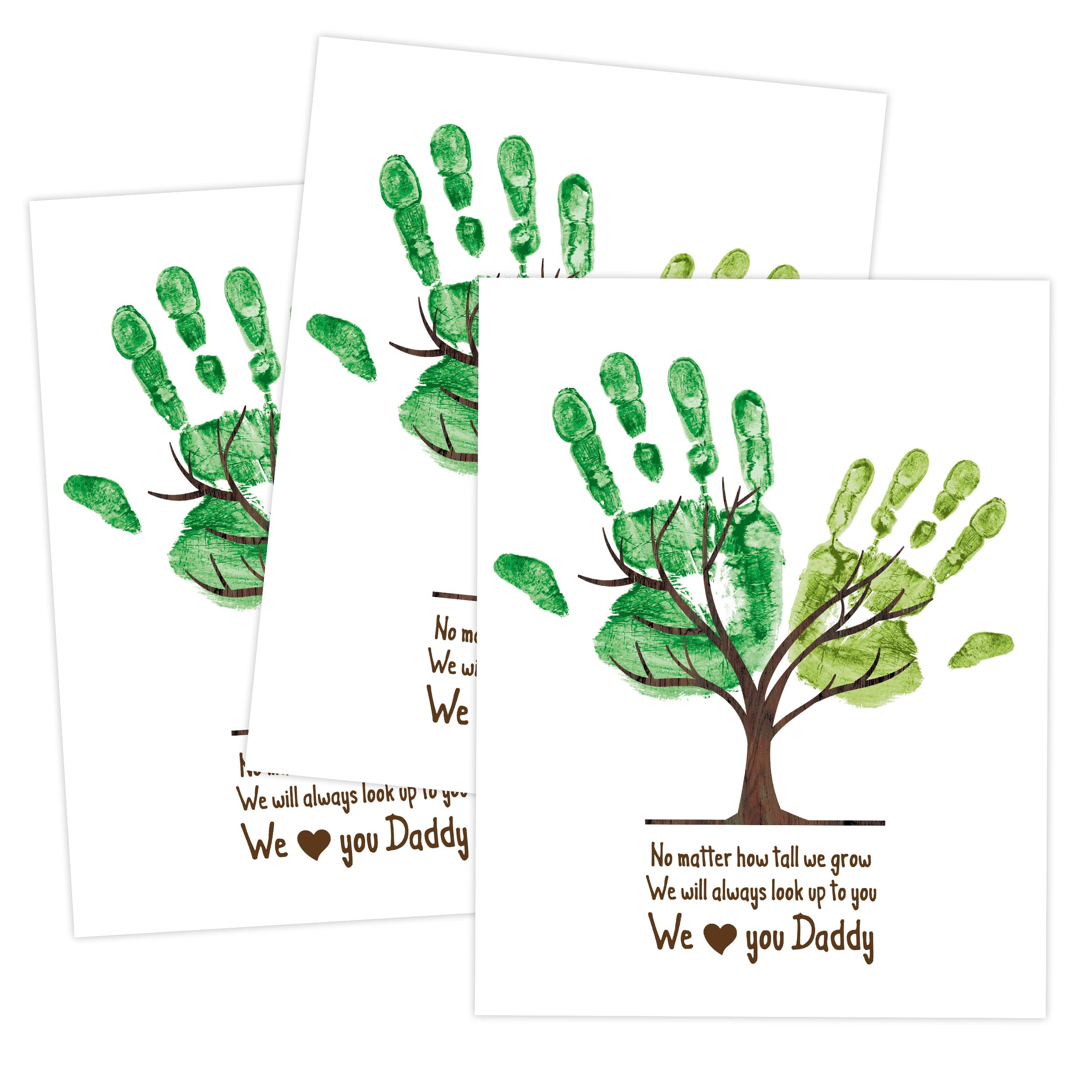 Árbol DIY Handprint Art Craft Recuerdo para papá, juego de 10 tarjetas, kit de huellas de manos de bebé, tarjeta del día del padre, regalo de recuerdo del día del padre para recién nacido para