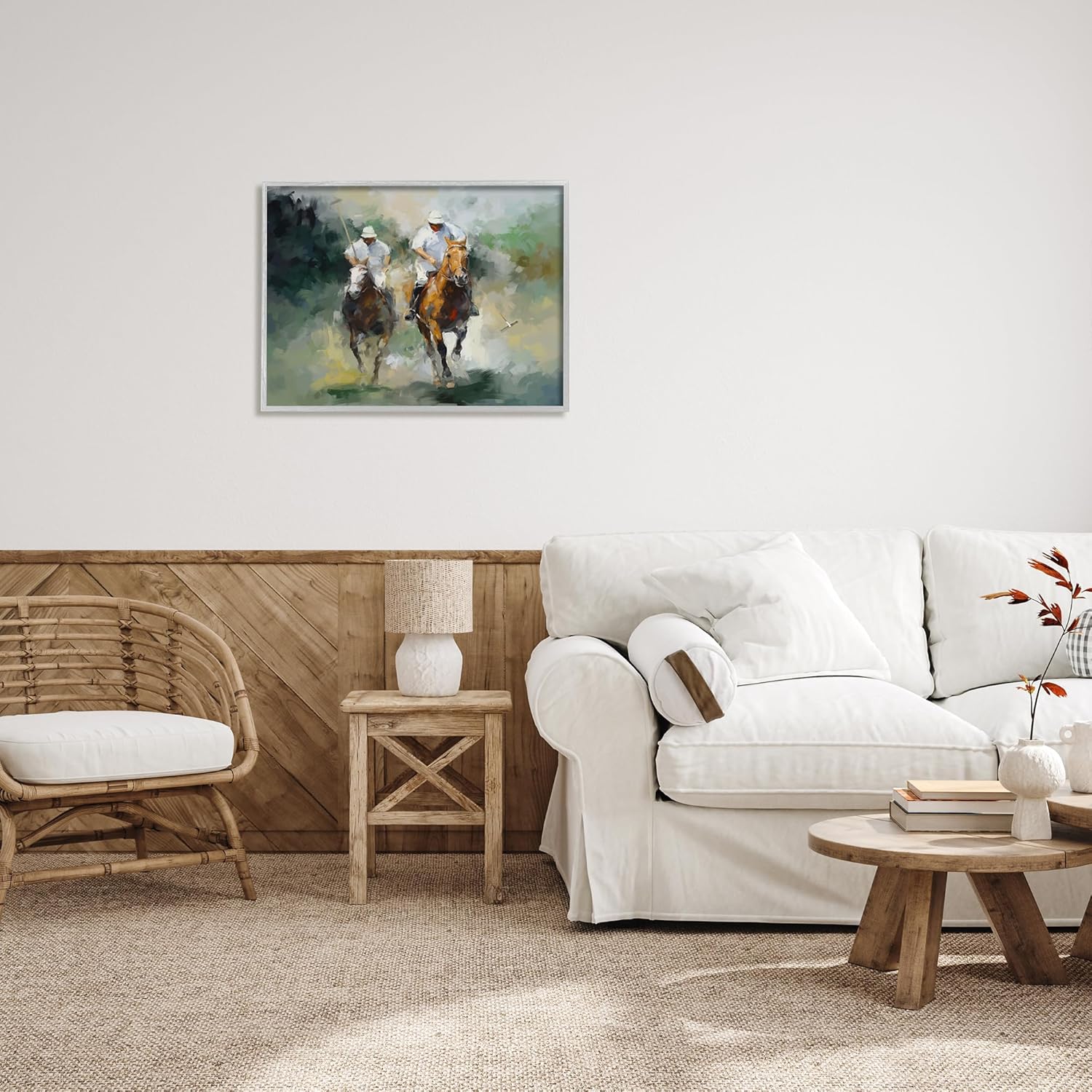 Gray Framed Polo Players on Horses Giclee Art Print