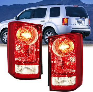Tail Lights Compatible with Honda Pilot 2009 2010 2011 2012 2013 2014 2015 Driver and Passenger Side Rear Lamps Red With Bulbs