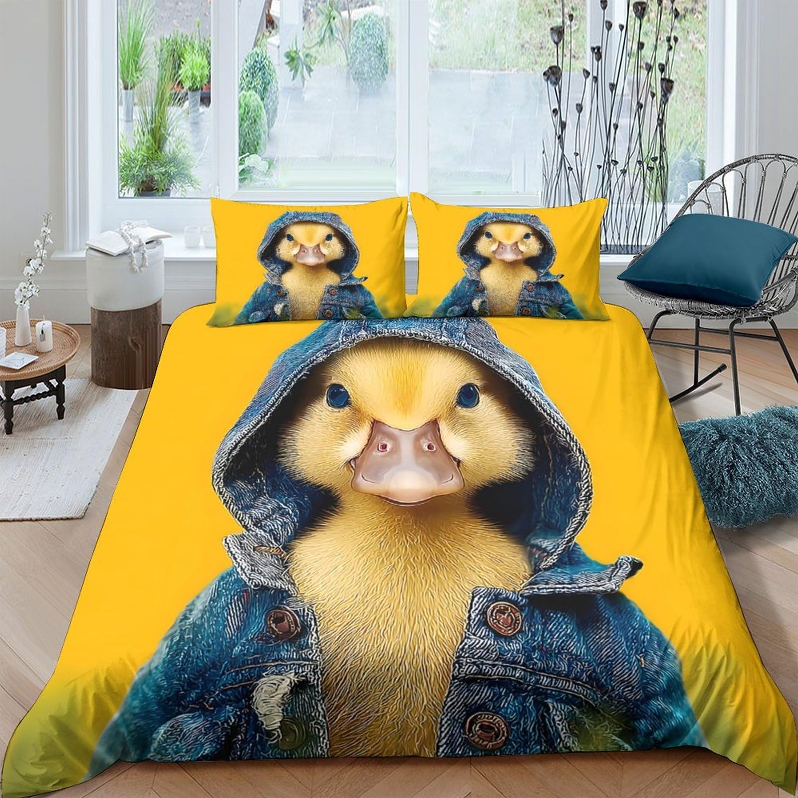 Ctjqhvkz Style-7 3D Printed Duck In Hoodie Fitted Sheet Microfiber Soft Yellow Bedroom Bed Cover Dorm Mattress Decor Single（135X200cm）