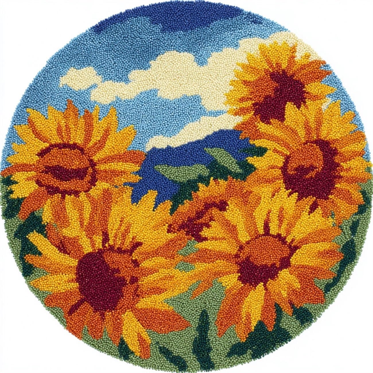 Kitquiver K Itquiver Round Rug Latch Hoo Kit Sunflower Flowers 100X100cm