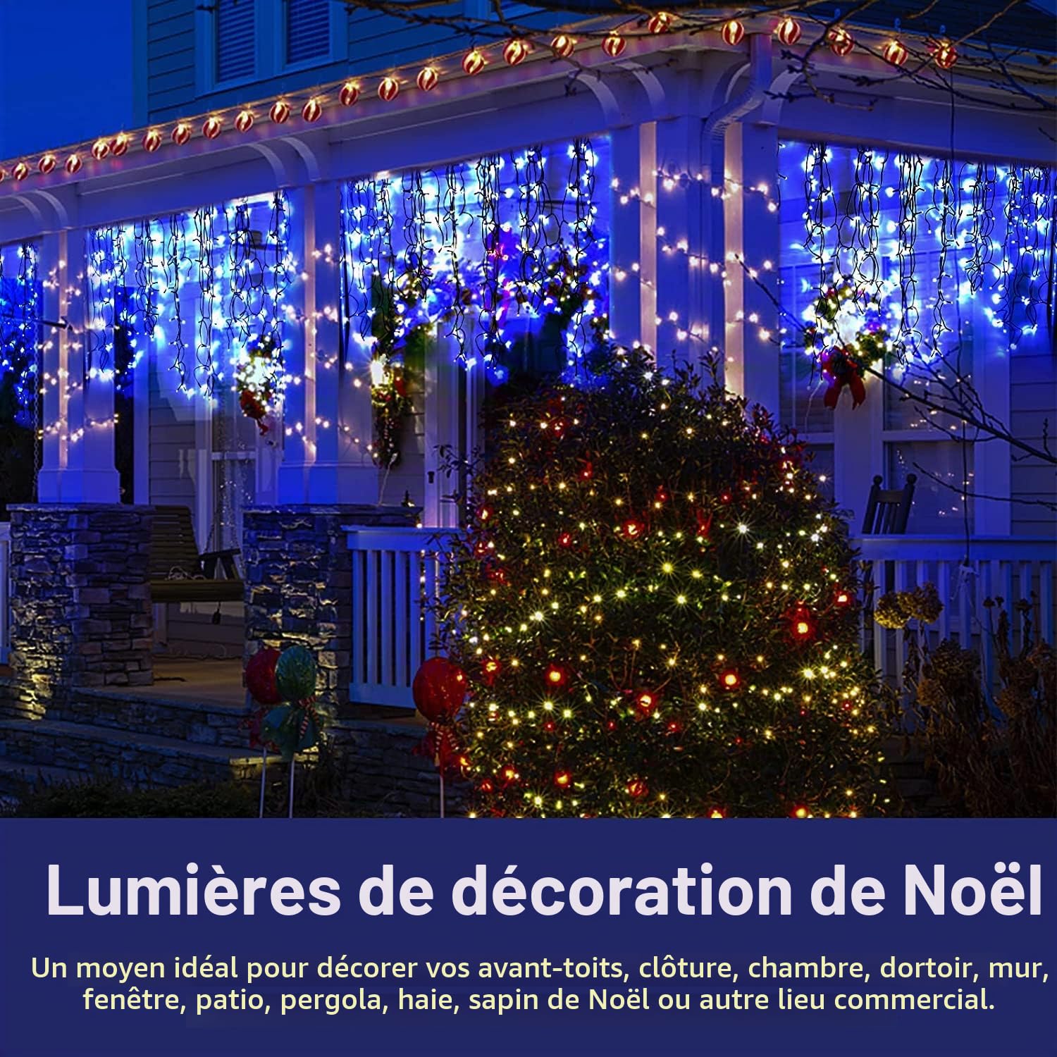KINGCOO Rideau Lumineux Solaire Extérieur, Étanche 10M 300LED Guirlande Lumineuse Rideau Lumineux Intérieure avec Télécommande 8Modes pour Jardin Noel Fete Mariage Fenêtre Décoration (Bleu)