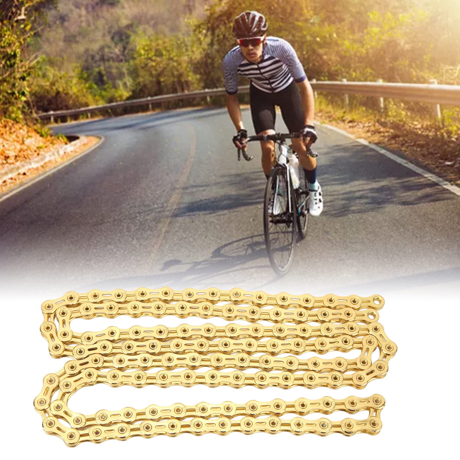 Cadena de Bicicleta de Carretera, Cadena de Bicicleta Flexible de 11 Velocidades para Bicicleta de Carretera (Oro)