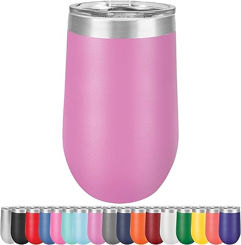 Miniatura 7 de Vaso de vino grande de 16 onzas, aislado al vacío, acero inoxidable con tapa, vasos de vino aislados con tapas, copas de vino sin tallo (coral)