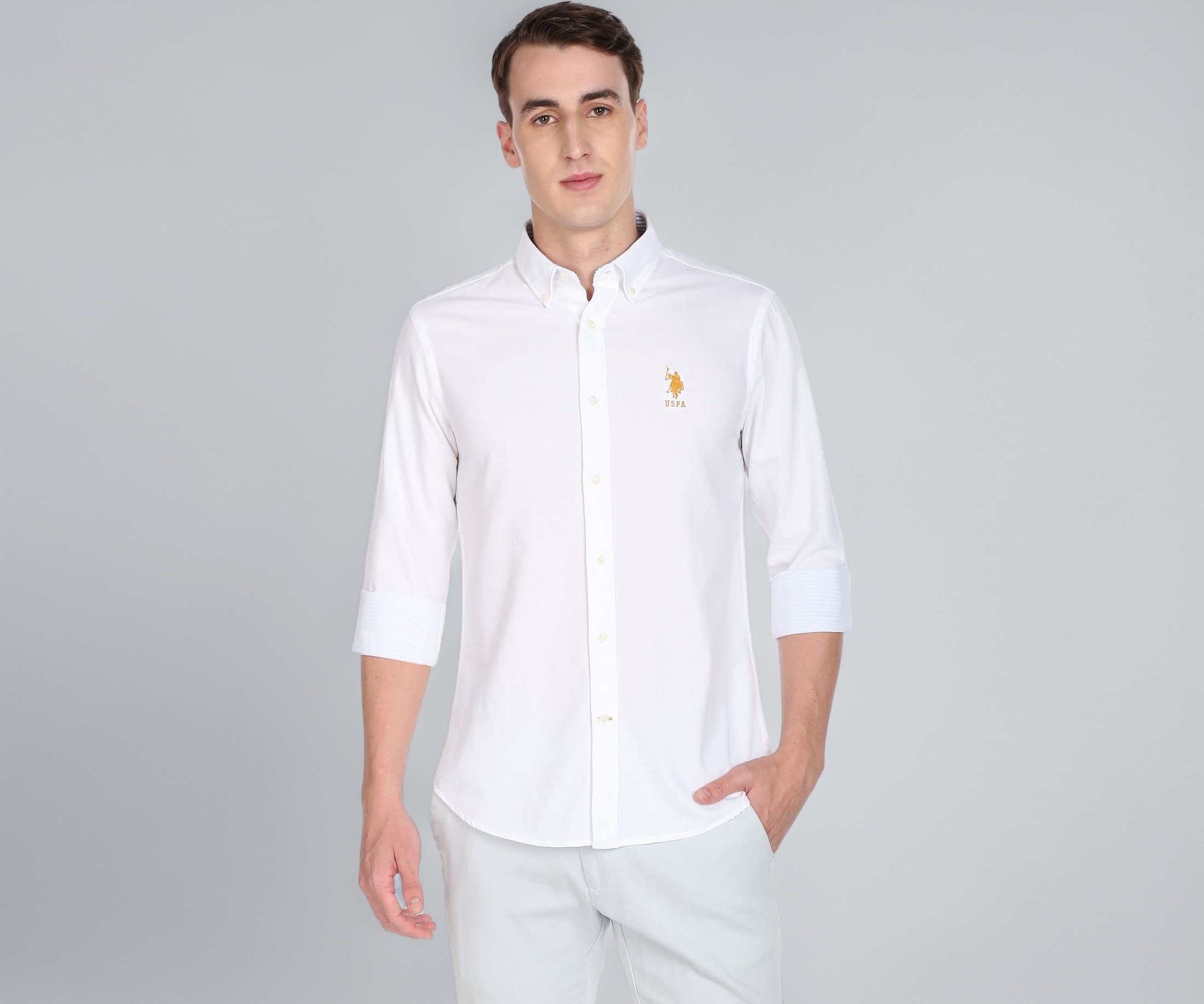 U.S. Polo Assn. Men's Solid Cotton Shirt, White, 2XL - Image 1