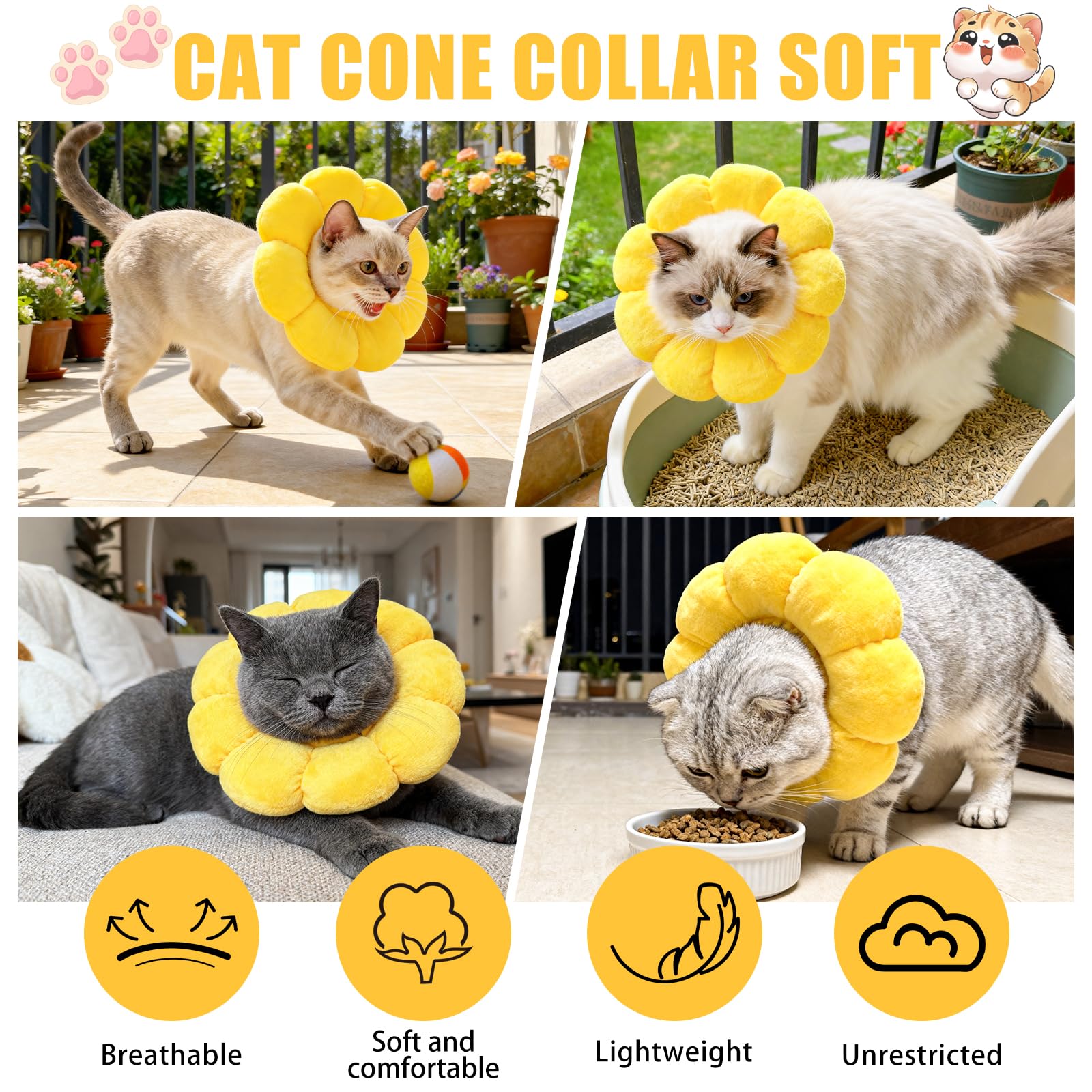 QKURT Collar de Recuperación para Gato, Collar Ajustable para Gatos Después de La Cirugía, Evitar Picaduras de y Arañazos Lesiones y Lamido, Forma de Flor