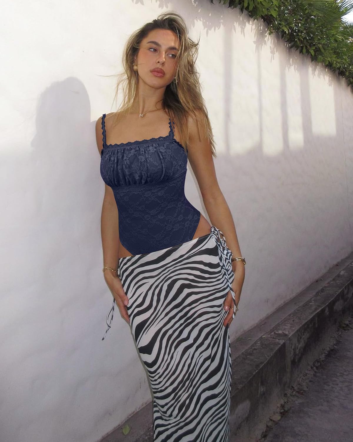 Saslax Women's Sexy Square Neck Lace Sleeveless Bodysuit Tank Tops Double Lined Body Suit Thong Outfits - Image 6