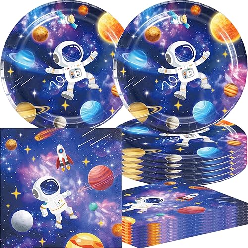 40 suministros para fiestas del espacio exterior incluyen 20 platos, 20 servilletas para decoración de fiesta de cumpleaños del espacio