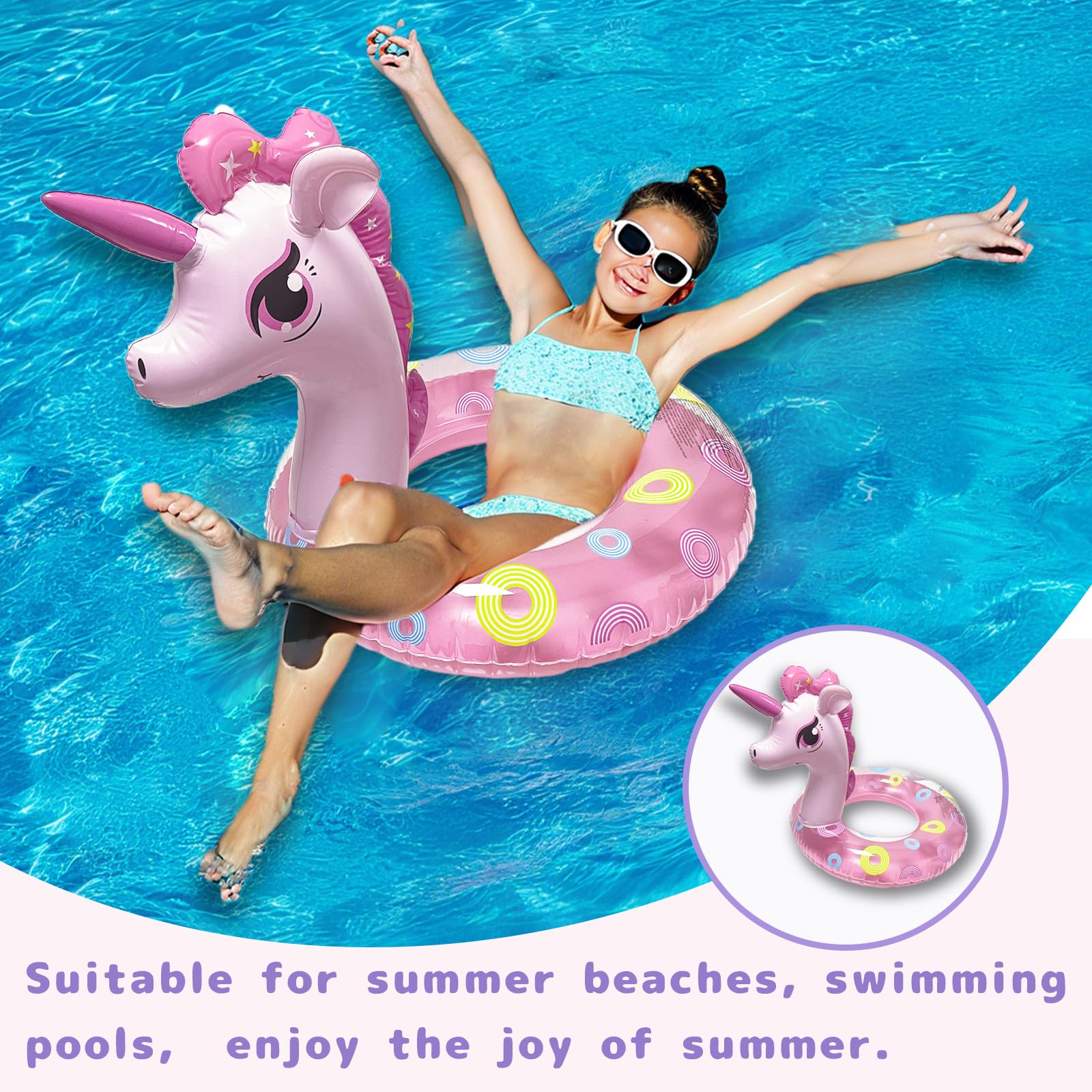 Anillo de Natación Unicornio, Yanghad Anillo de Natación Inflable, Asient, Flotador Rueda Coche, Verano, Playa, Fiesta de Natación (Rosa)