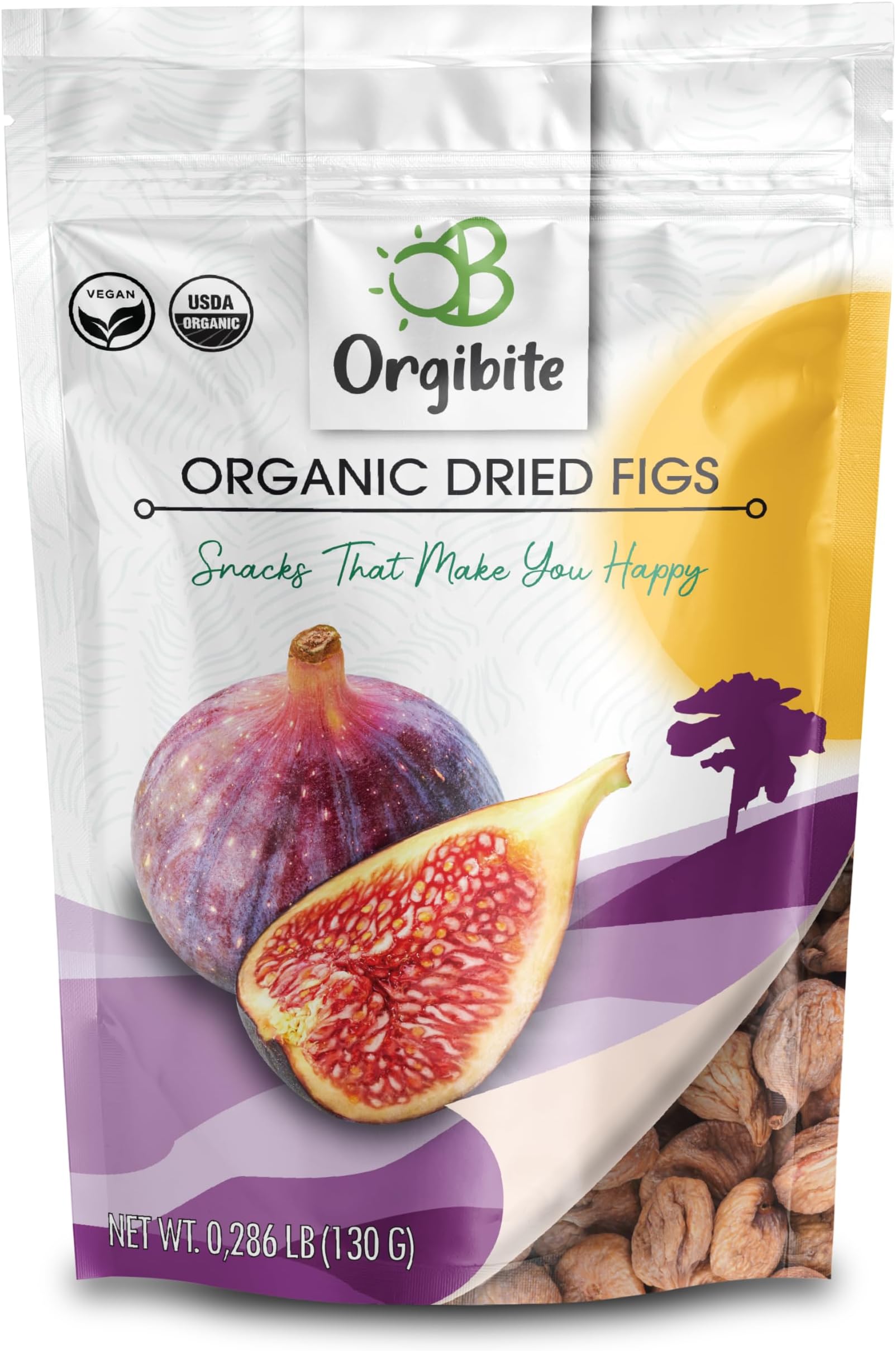 Orgibite Organic Natural Dried Figs | Organic Vitamin-Rich Dried Fig | Snack for Kids, Adults | Healthy and Sugar Free, Gluten Free | Resealable Figs Pack, 4,57 Oz (Pack of 1)