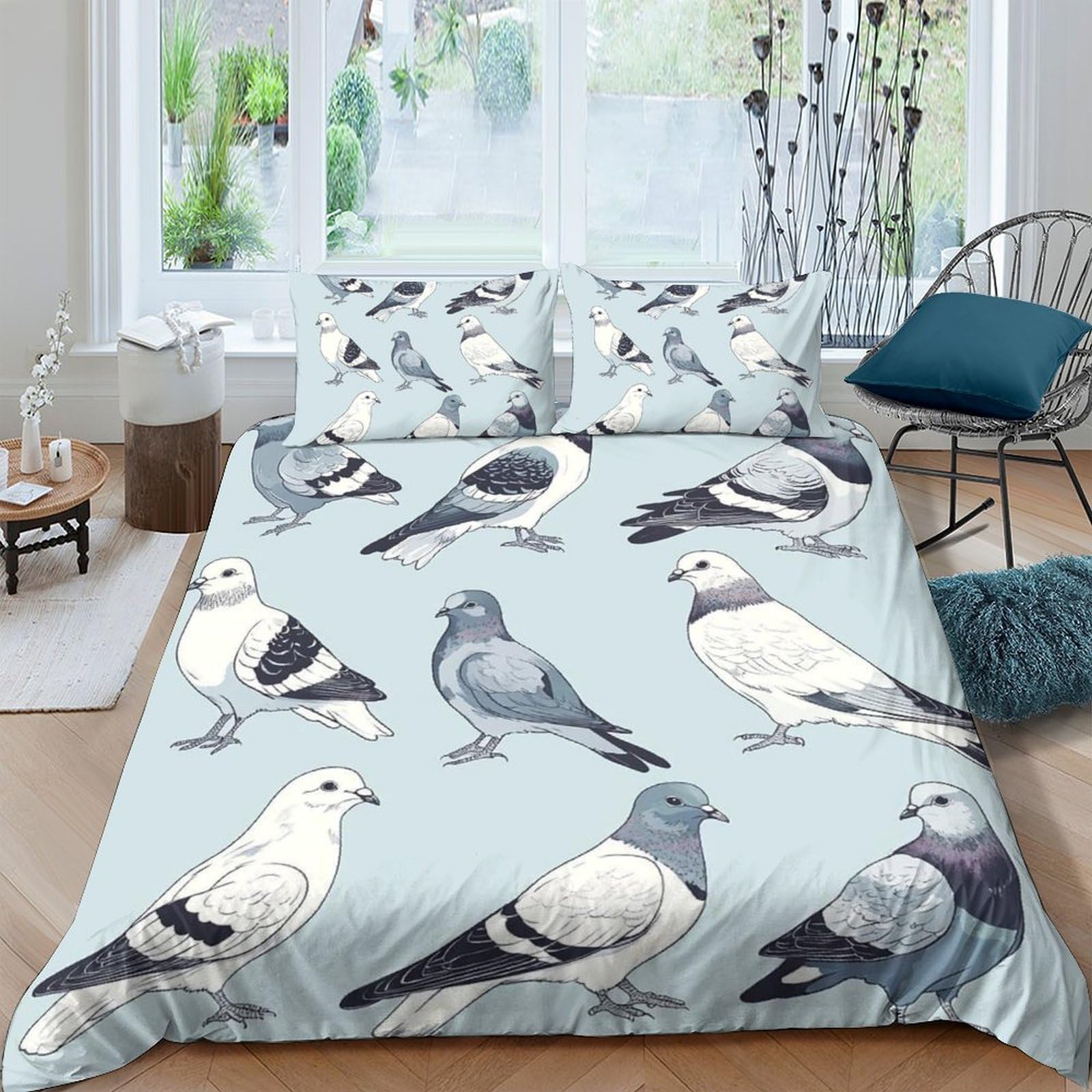 Ctjqhvkz Style-3 3D Printed Pigeon Illustration Fitted Sheet Microfiber Soft Decorative Dove Bed Cover For Bedroom Guest Room Easy Care Single（135X200cm）