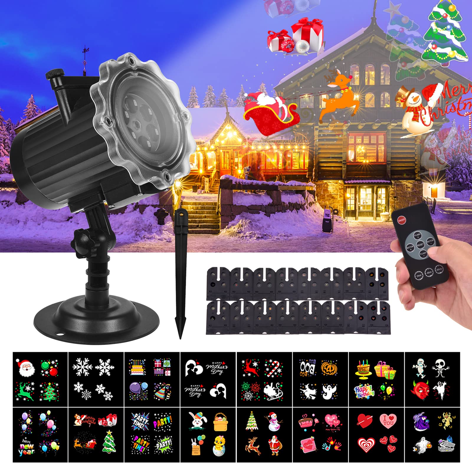 Projecteur Extérieur Halloween Noël - 12 Diapositives, 10 Effets Vagues, Télécommande, étanche IP65