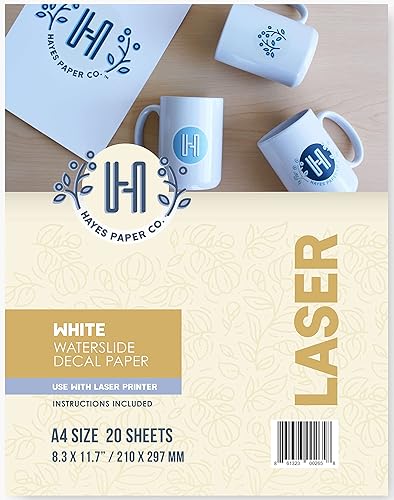 Hayes Paper Co, Waterslide - Calcomanía láser blanco (A4, 20 hojas)