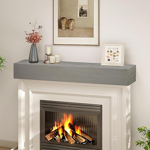 Miniatura 8 de Mederlo Mantel de chimenea de madera rústica de 60 pulgadas  Estante flotante y montado en la pared para decoración del hogar