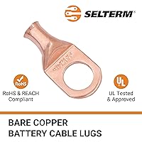 Vista 284 de SELTERM - 2 terminales de anillo resistentes para cable de batería, calibre 4 AWG, pernos de 3/8 pulgadas, terminales de calibre 4, ojales de cobre