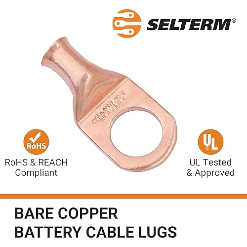 Miniatura 284 de SELTERM - 2 terminales de anillo resistentes para cable de batería, calibre 4 AWG, pernos de 3/8 pulgadas, terminales de calibre 4, ojales de cobre