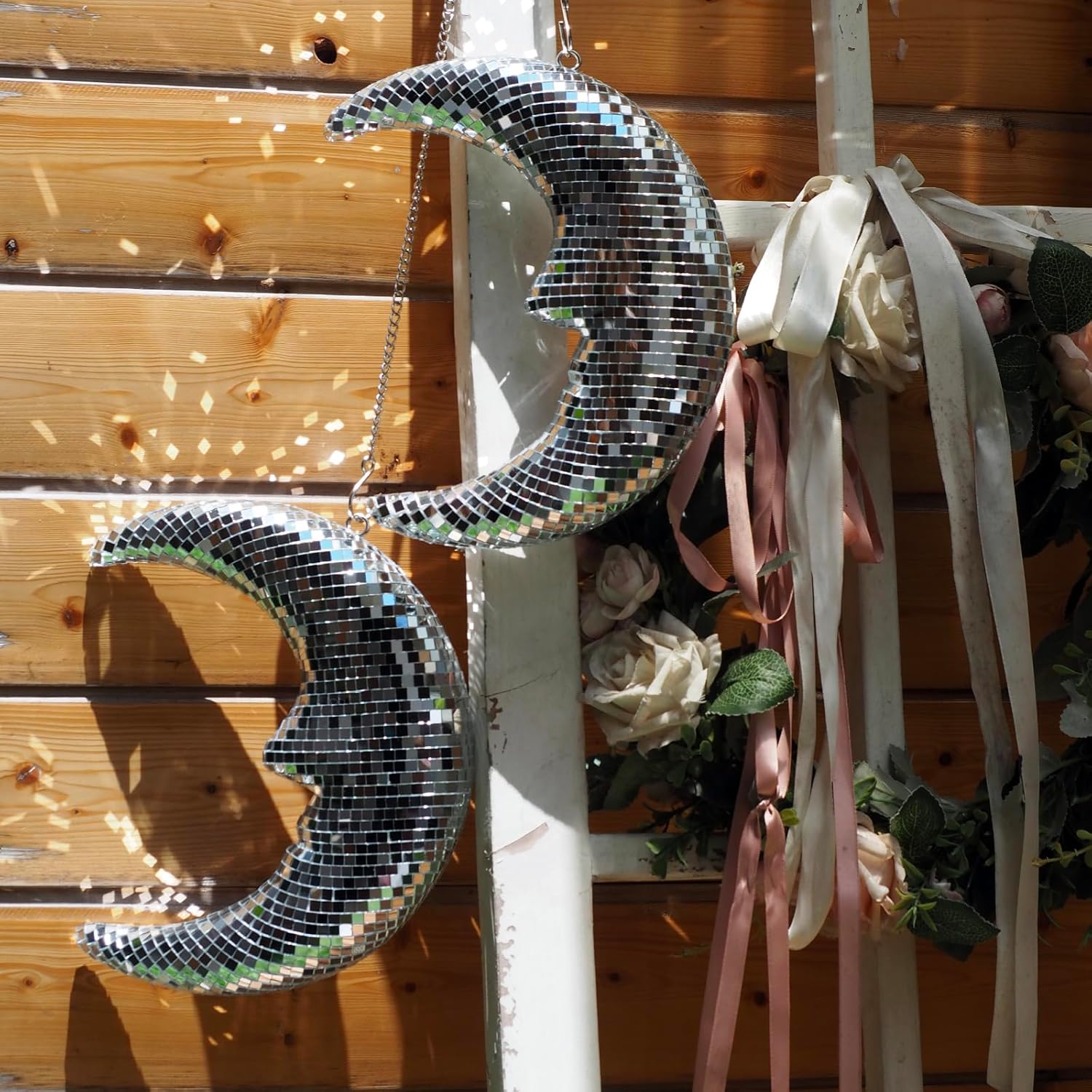 Disco Ball Mobile with Moon Shape Disco Decorative Hanging Ornaments Set