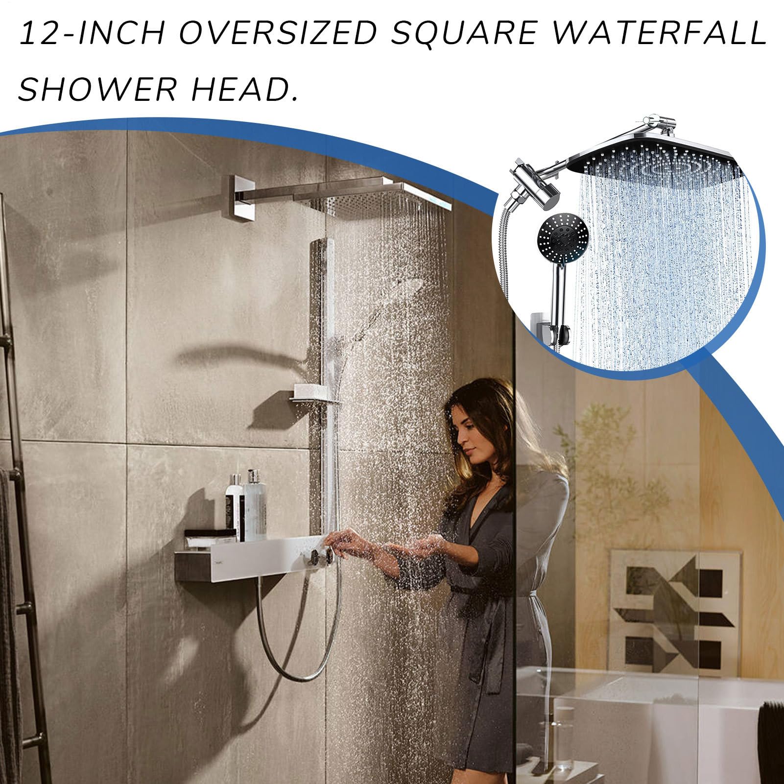 Cabezal de ducha de alta presión, cabezal de ducha de lluvia Cabezal de | 5 modo, varilla de ajuste inteligente, filtro de cabeza de ducha para el hogar, apartamento,