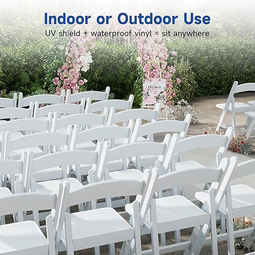 Miniatura 9 de Sillas plegables de resina blanca, sillas apilables con asientos acolchados, capacidad de peso de 800 libras, silla cómoda - Sillas plegables para