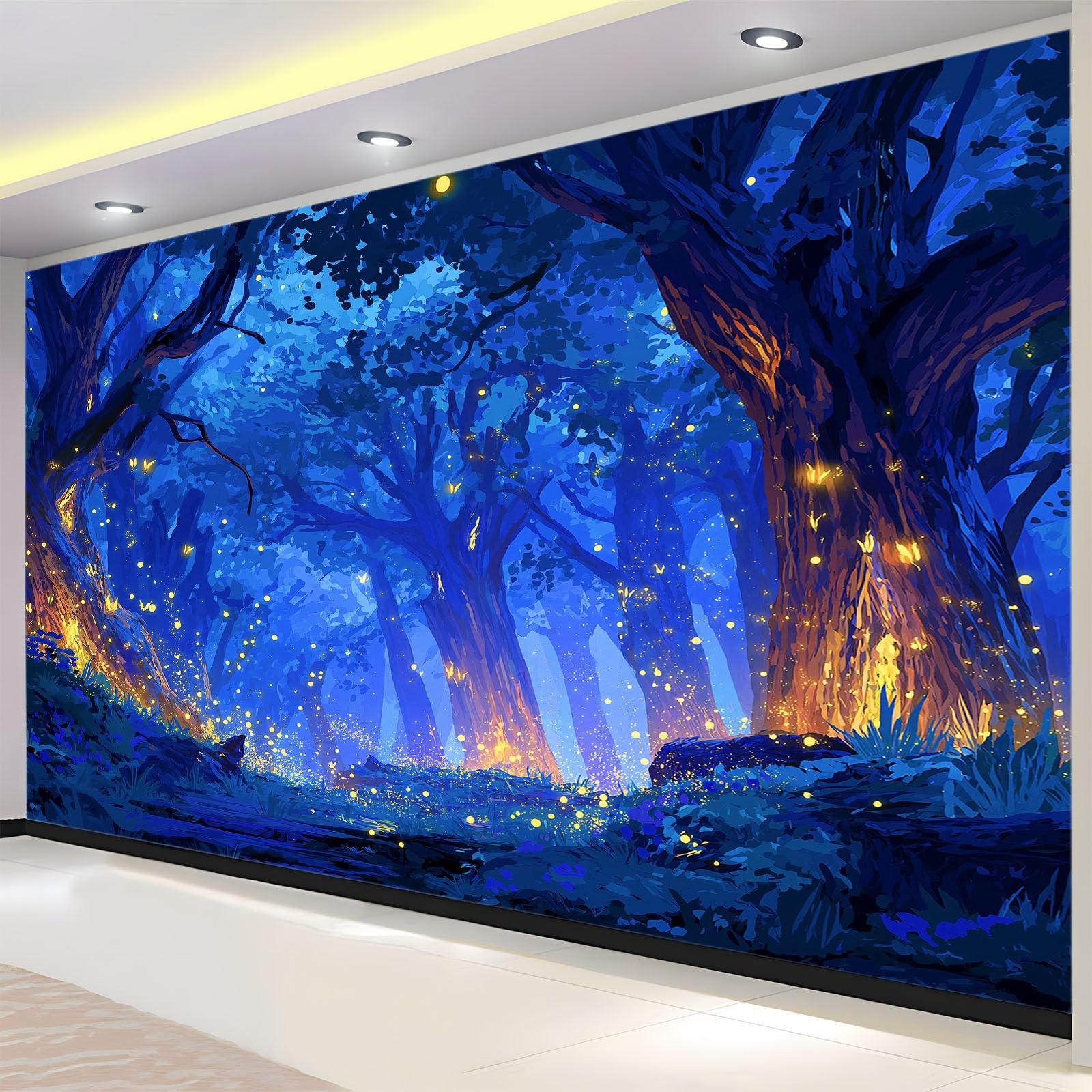 Fototapeta efekt 3D tajemniczy fantazyjny las świetliki, niebiesko-fioletowy tapeta z włókniny 250 x 175 cm (szer. x wys.) - dekoracyjne malowidła ścienne do salonu i sypialni