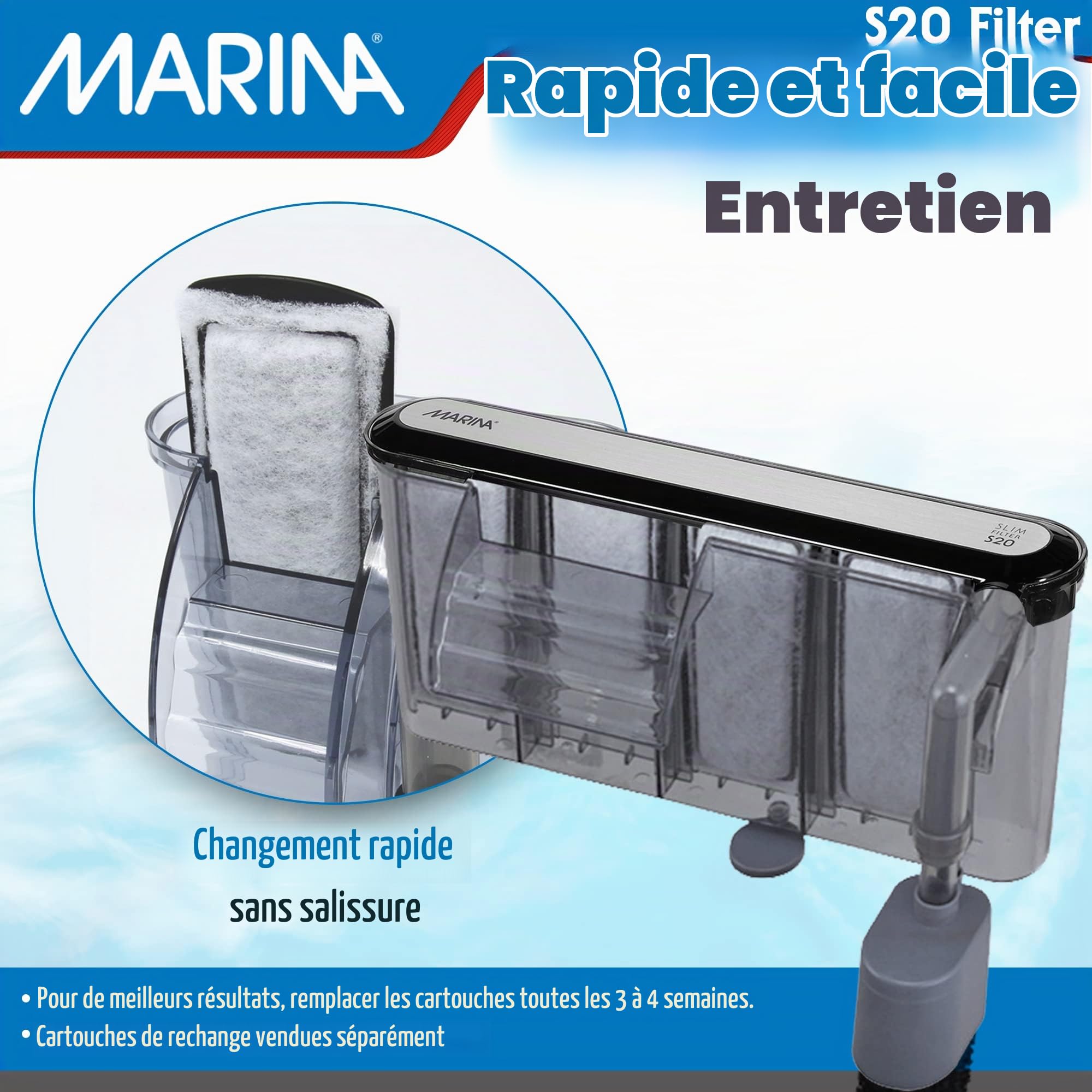 Marina Filtre d'Eau S20 Net pour Aquarium jusqu'à 75 L
