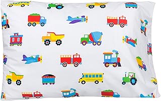 Wildkin Kids 100% Cotton Flannel Toddler Pillow Case for Boys & Girls, Measures 19 x 13.5 Inches Pillowcase for Kids, Soft & Breathable Fabric Pillowcases, BPA-free (Trains, Planes & Trucks)