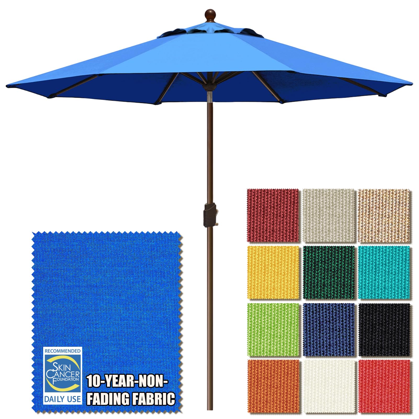 USA 10-Year-Non-Fading 9Ft Market Umbrella Patio Umbrella Outdoor Table Umbrella with Ventilation,Royal Blue