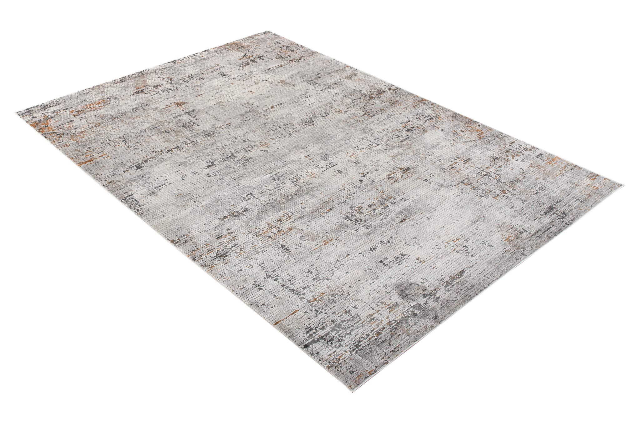 Tapiso Feyruz dywan z krótkim włosiem, szary, pomarańczowy, nowoczesne wzornictwo, w paski, vintage, do salonu, sypialni, Ökotex, 140 x 200 cm