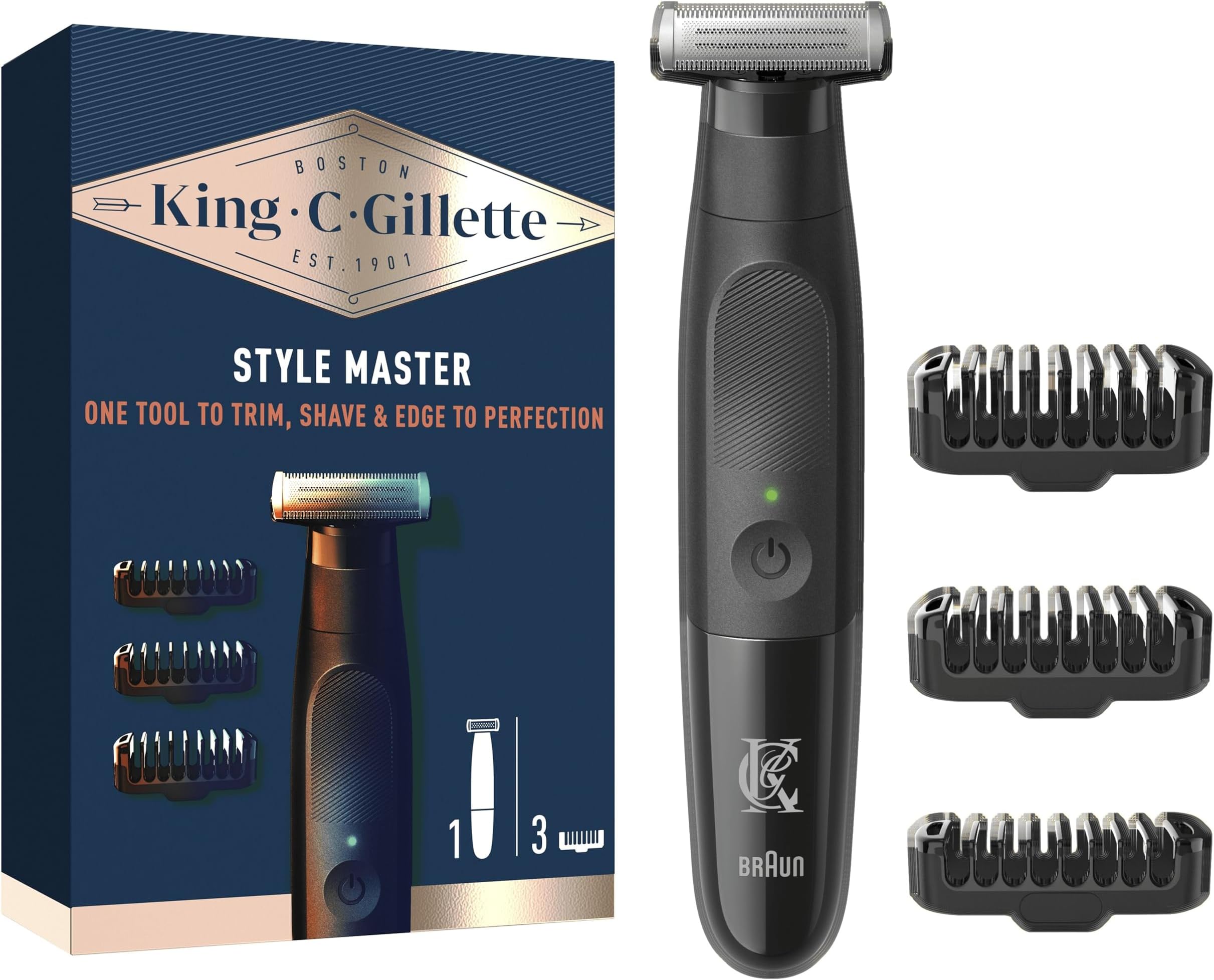Gillette King C. Style Master, Beard Trimmer, Stubble Trimmer & Electric Shaver with One 4D Blade, Includes 3 Comb Attachments