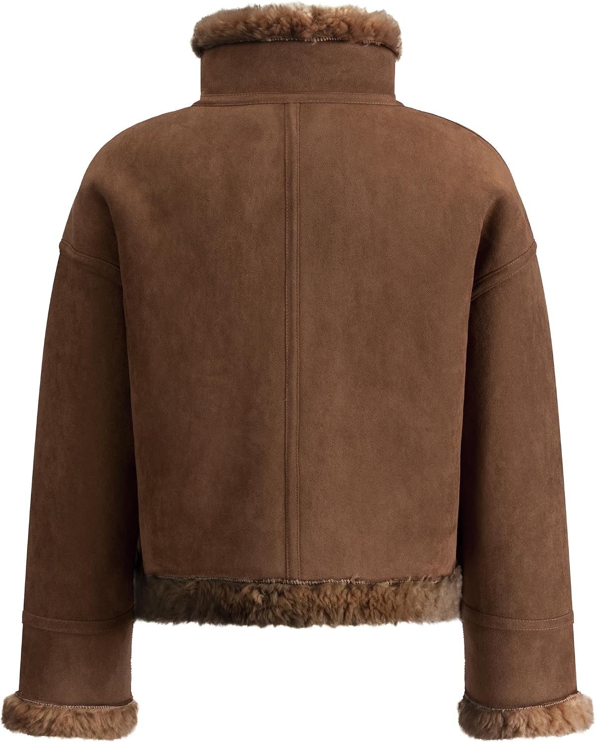 FLAVOR Womens Wool Shearling Bomber Faux Leather Jacket Warm Winter Faux Fur Coat Brown