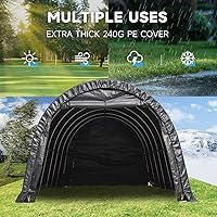 Vista 8 de MELLCOM Cochera resistente de 12 x 24 pies, garaje portátil con marco de metal de acero y techo de estilo redondo, toldo antinieve, refugio