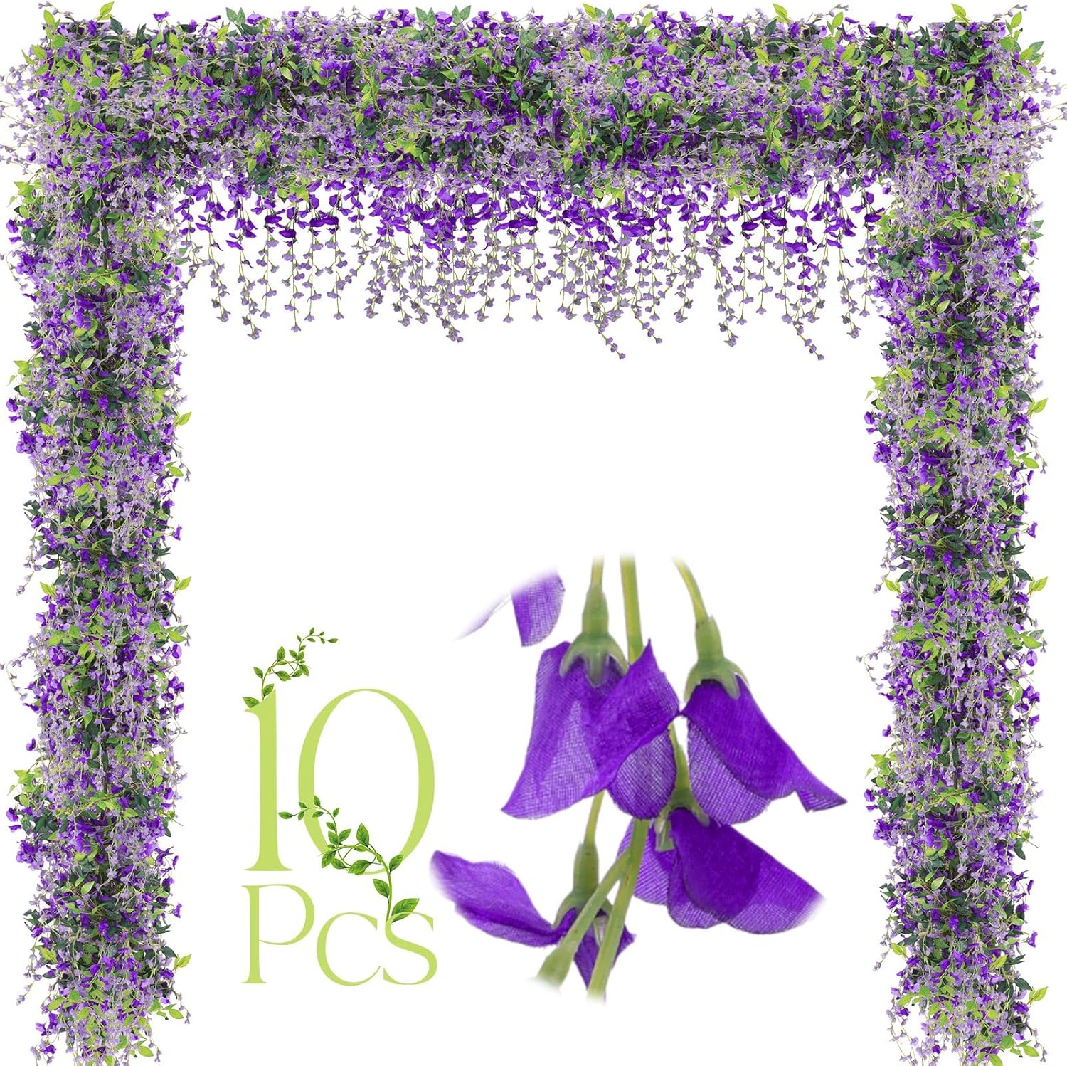 Crowye 10 Pcs 7.2ft/pcs Artificial Flowers Wisteria Garland Artificial Wisteria Vine Hanging Flower Decorations Flower Vines for Outdoor Wedding Wall Arch Party Backdrop Floral Decor (Purple)