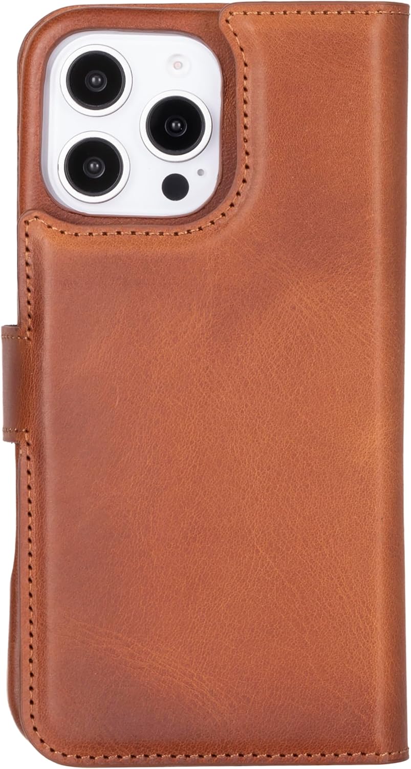 Venito Florence for iPhone 16 Pro Max Wallet Case | Luxury Handcrafted Premium Leather 2 in 1 Wallet, Detachable Non-Magnetic Flip Cover, Drop/Impact Protection with Camera Cover, 6.9" Antique Brown