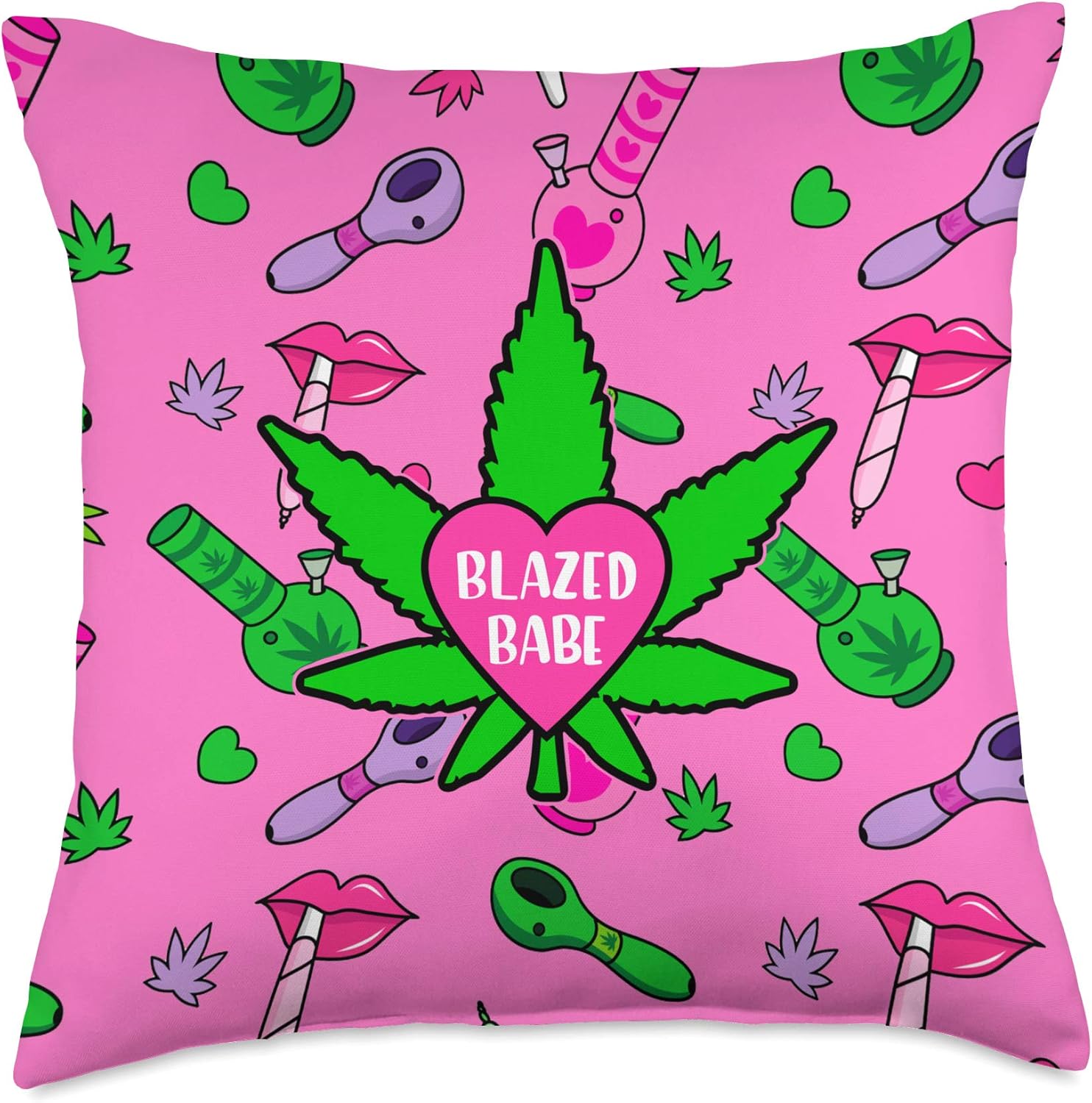 Girly Weed Pillow Stoner Marijuana 420 Gift For Women Throw Pillow