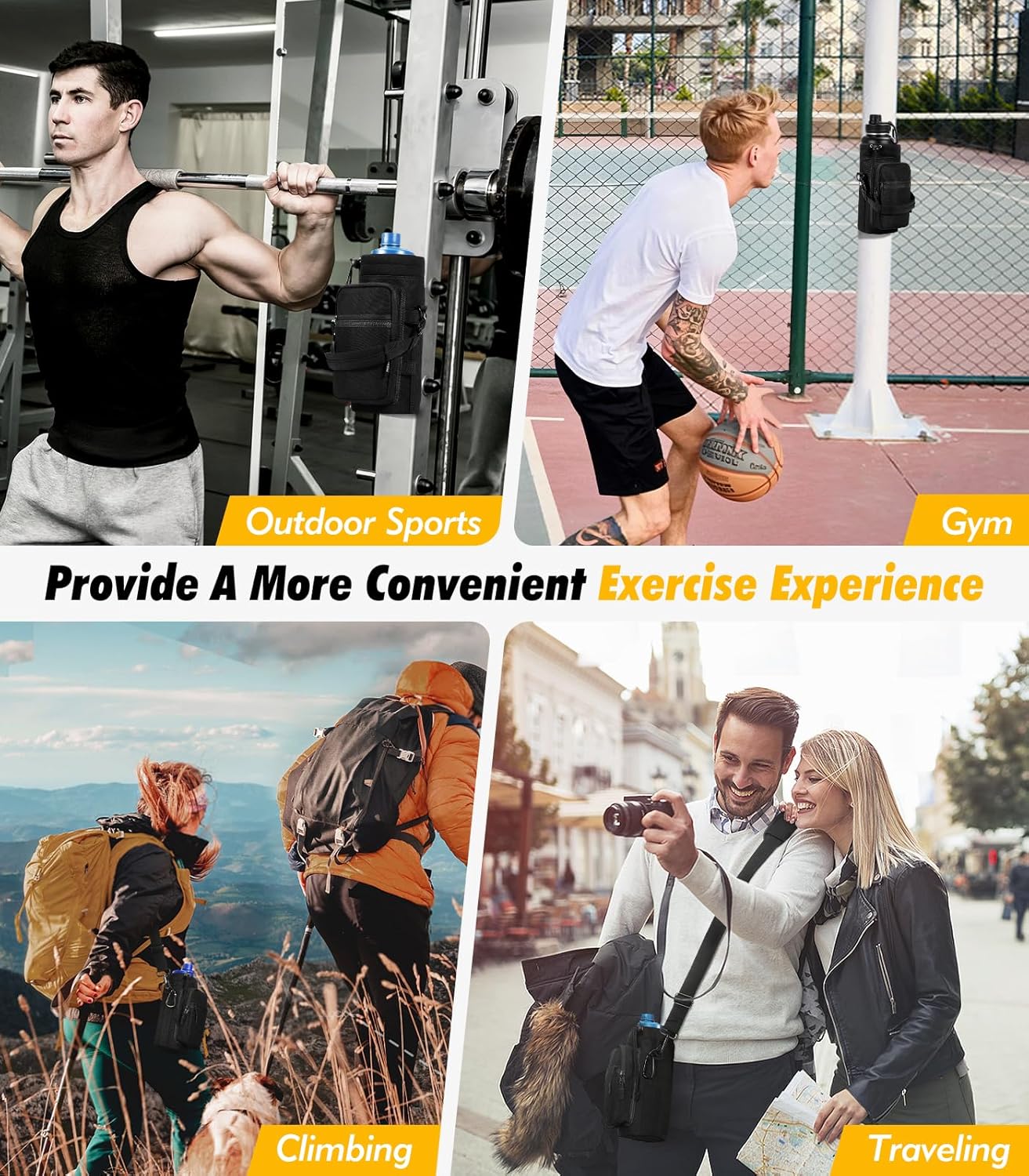 Nuovoware Water Bottle Carrier Bag,25oz/40oz/64oz Bottle Pouch Holder,Adjustable Shoulder Hand Strap 2 Pocket Sling Neoprene Sleeve Sports Accessories for Hiking Travelling Camping - Image 7