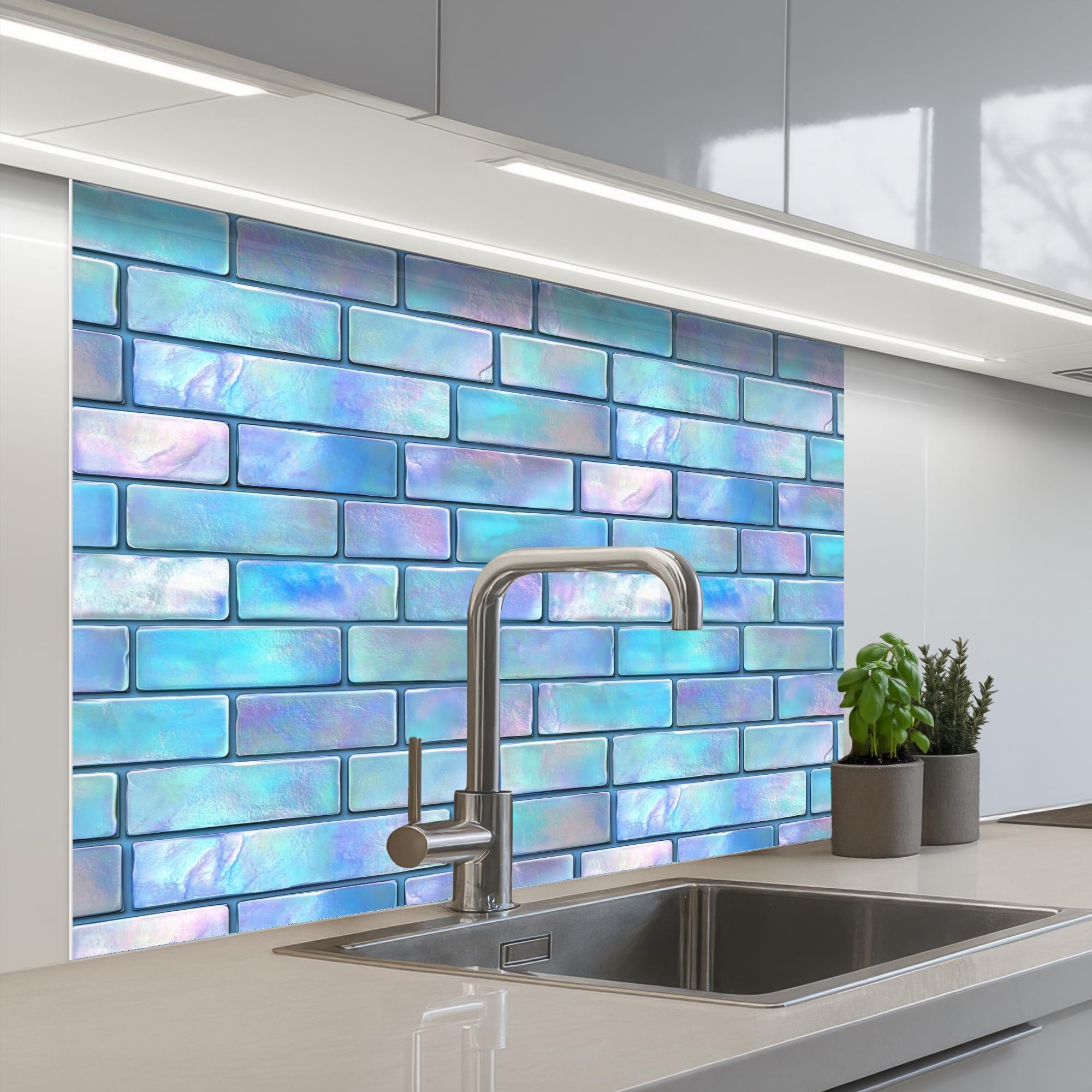 KitchenYeah© Paraschizzi Cucina Adesivo 80x100 cm Pannello Parete Paraspruzzi Rivestimento Blu - Lucido