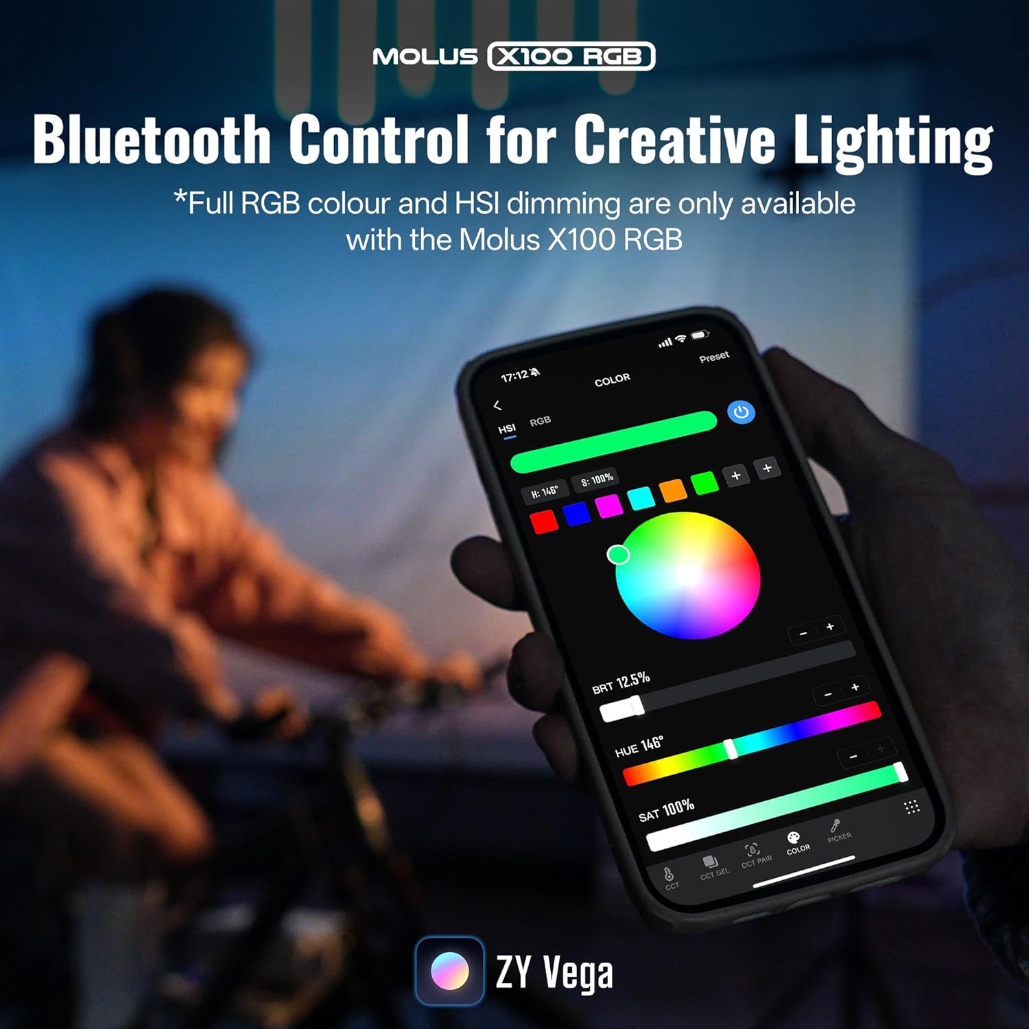 ZHIYUN MOLUS X100 RGB PRO 100W Continuous Output Lighting [Official] V2 Upgraded Version Portable Video Light Handheld Professional Photography Lighting CRI≥95 TLCI≥97 2500K~10000K Only 384g (Black)