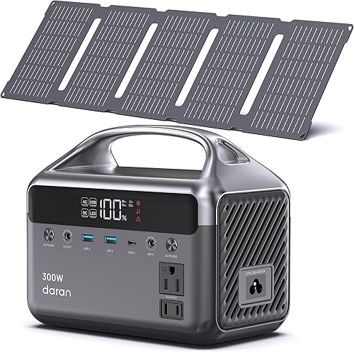 Estación de energía portátil de 300 W (sobretensión de 600 W) con panel solar de 40 W, generador solar de 192 Wh con batería LiFePO4, banco de
