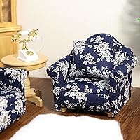 Vista 3 de Sofá de casa de muñecas con almohada, sofá miniatura a escala 1 y 12, muebles de sala de estar, marco de tela de madera, silla de lectura