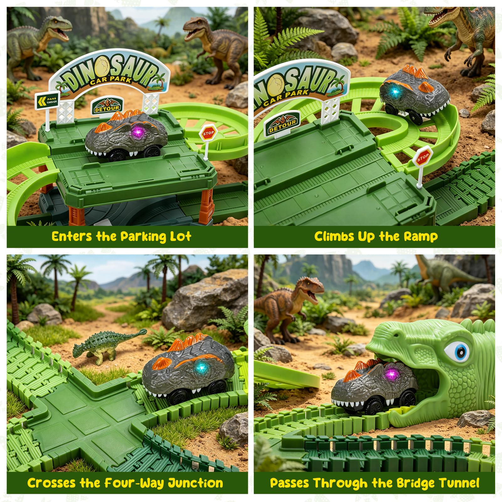 EagleStone Circuit de Voitures Dinosaures 241 pièces, Garage à 2 Niveaux