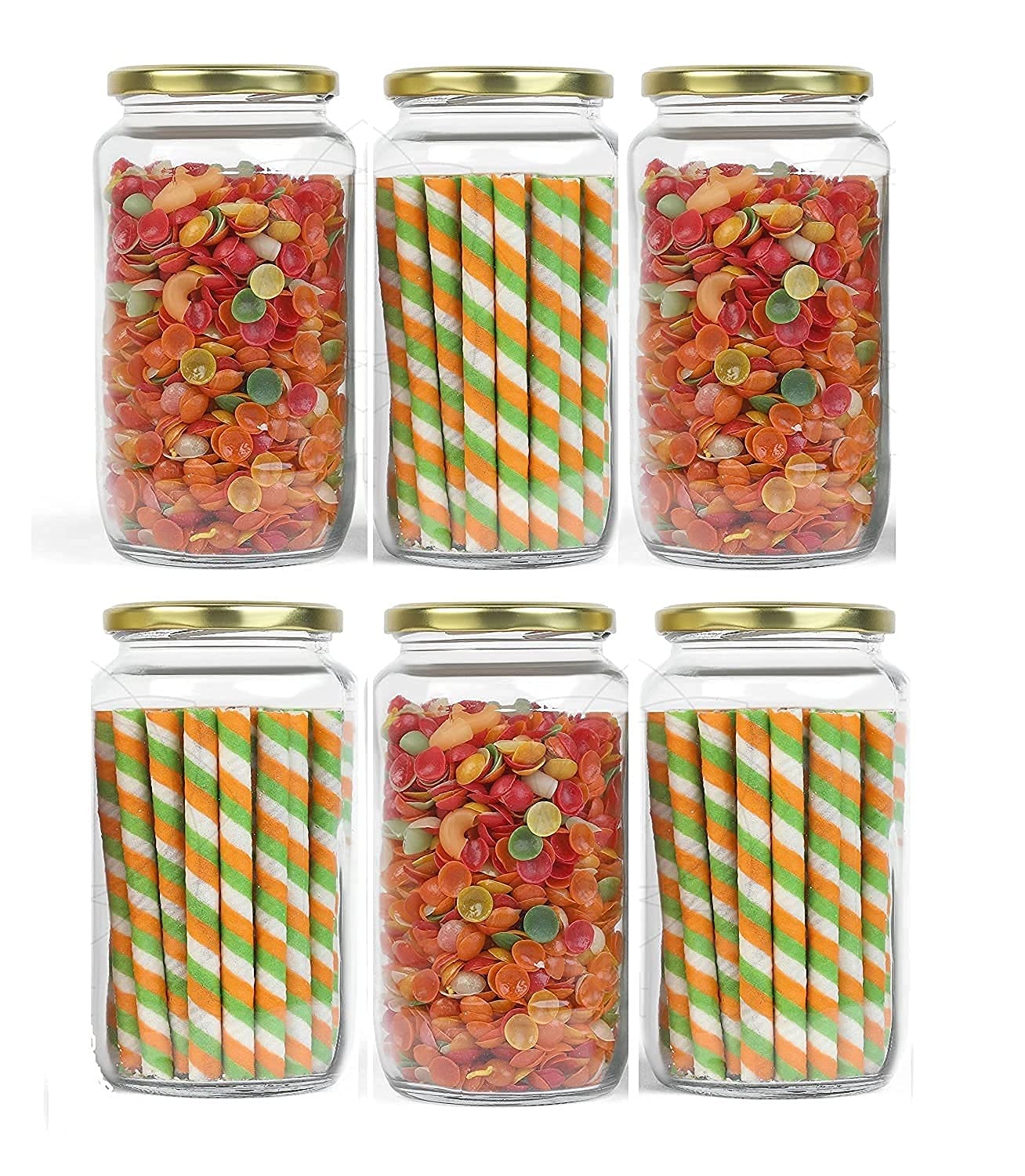 Avvic mart Glass Jar with Air Tight Cap - 1000ml, Set of 6, Transparent