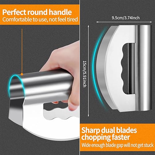 Miniatura 5 de AOZBZ Mezzaluna - Picador de ensalada de acero inoxidable con cubierta protectora, cortador de ensalada, cuchillo de corte para lechuga, cilantro y