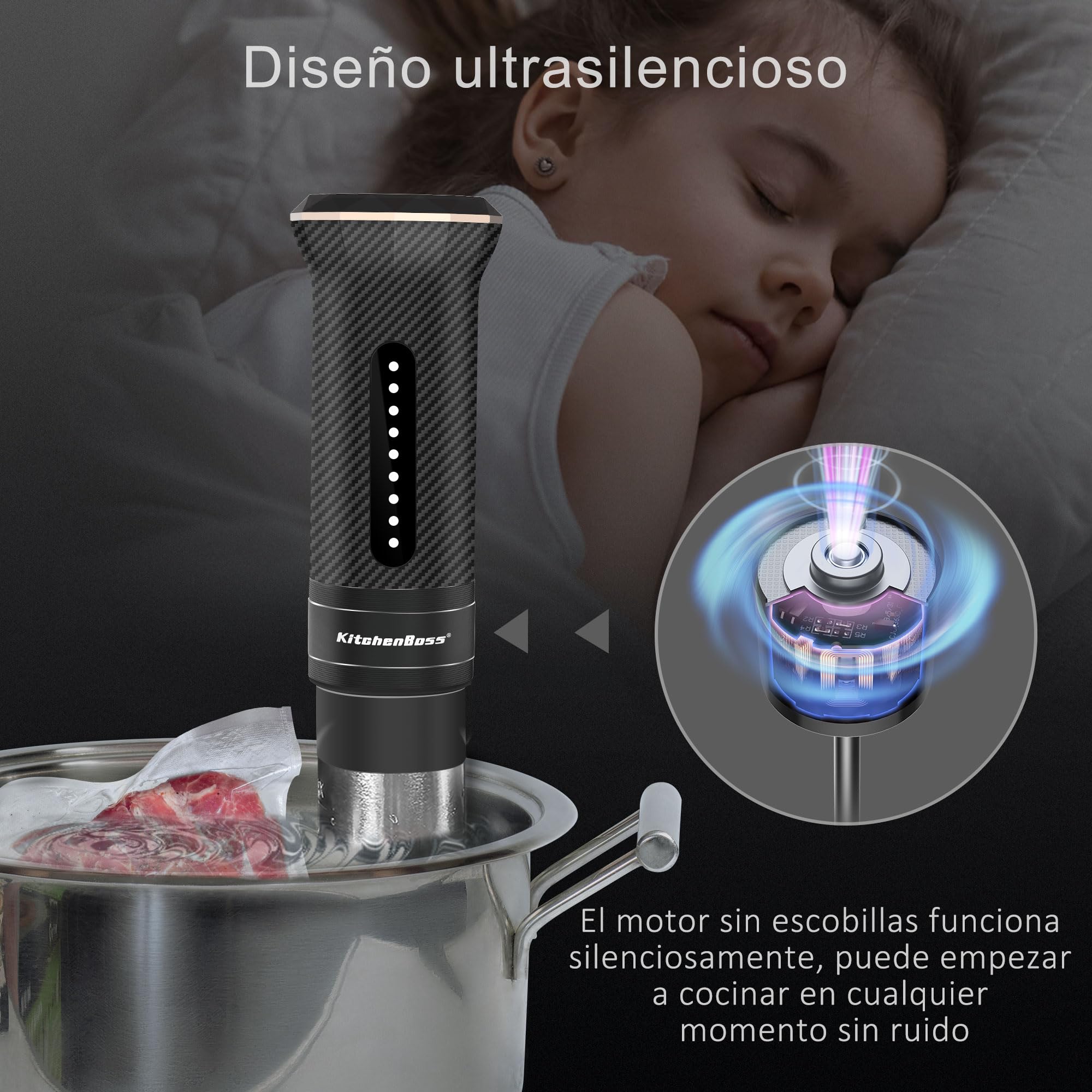 KitchenBoss Sous Vide Roner, 1100W Roner Cocina Baja Temperatura: G300T IPX7 Impermeable, Circulador de Inmersión Termal, Ajuste de Temperatura, Máquina de Cocción al Vacío con 20 Recetas Integradas
