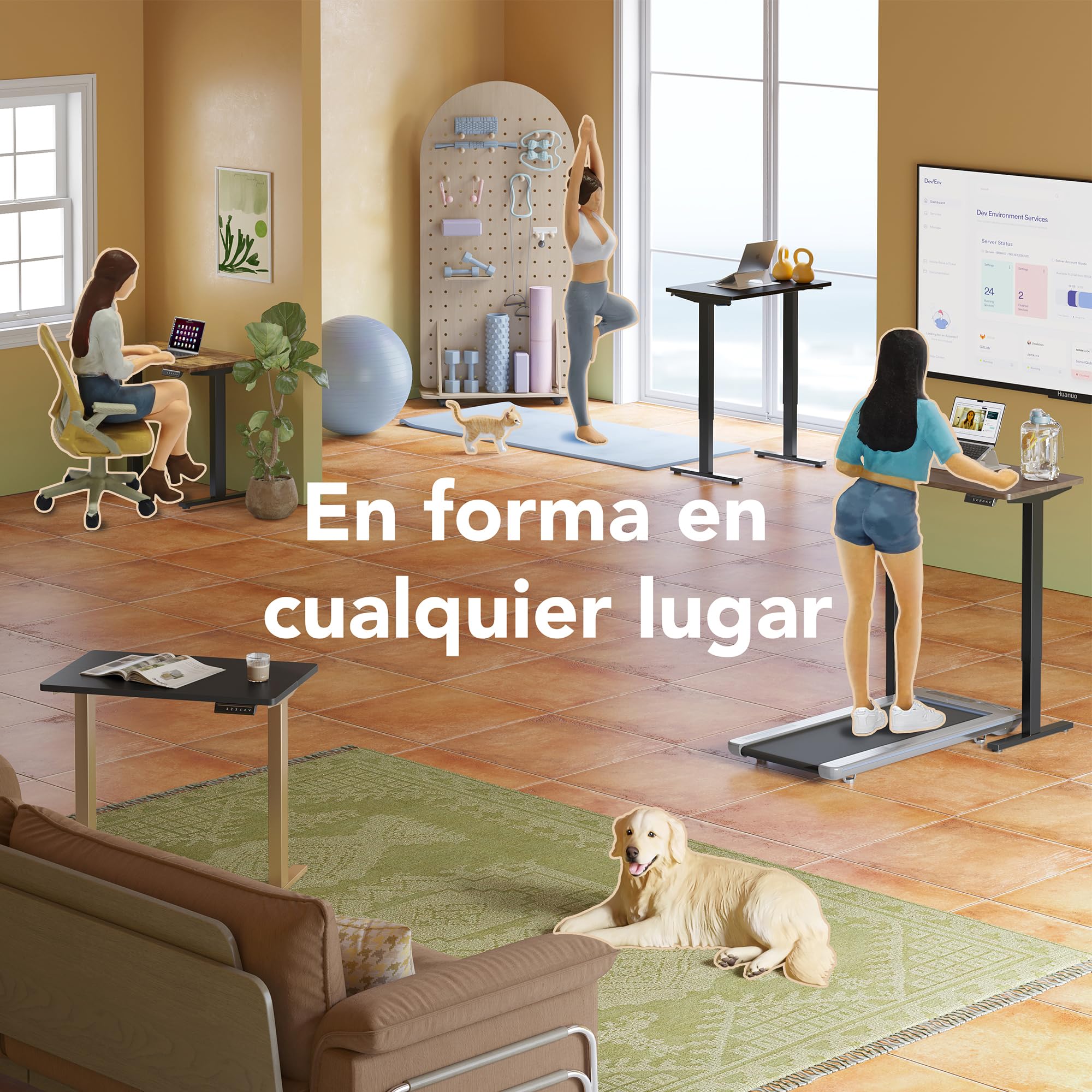 HUANUO 80 x 48cm Bureau Assis Debout Électrique, Réglable en Hauteur, 4 Positions Mémorisées, pour Travail à Domicile et Ordinateur, Marron Rustique