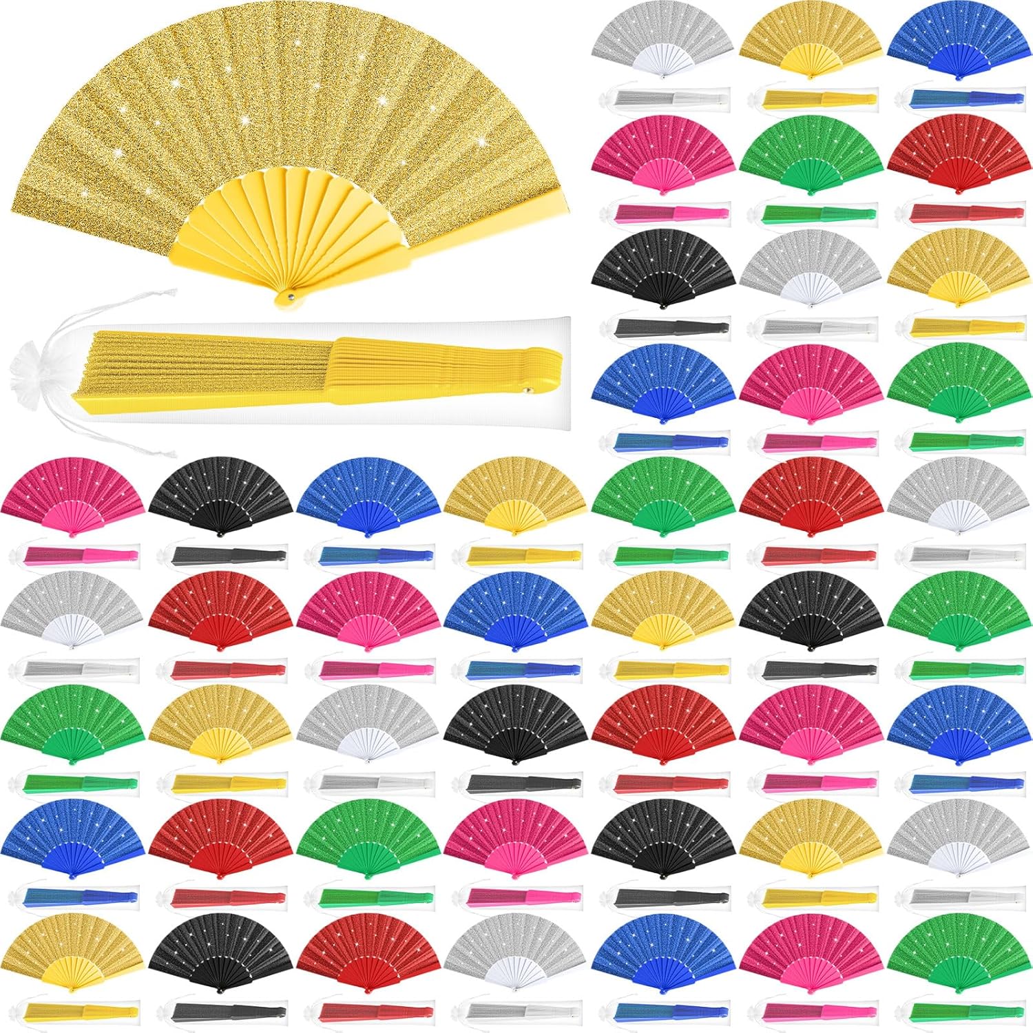Chuangdi Glitter Rave Fans for Line Dance Loud Clack Folding Hand Fans Organza Bags Concerts EDM Bachelorette