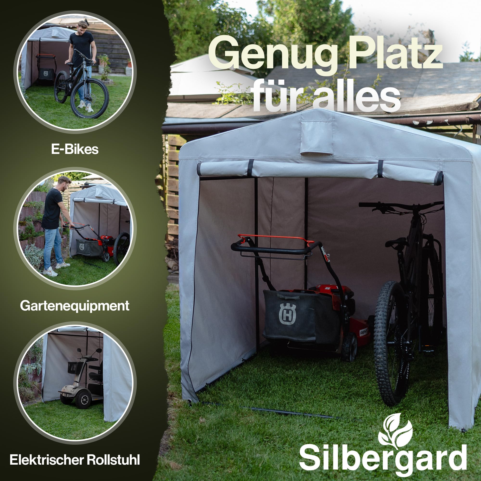 Fahrradgarage mit extra Tiefe für E-Bikes | 160x220x165cm Gerätehaus | Wasserdichtes 600D Oxford Gewebe mit PU Beschichtung, Wetterfest & Reißfest | Ideal für, Gartengeräte, Roller
