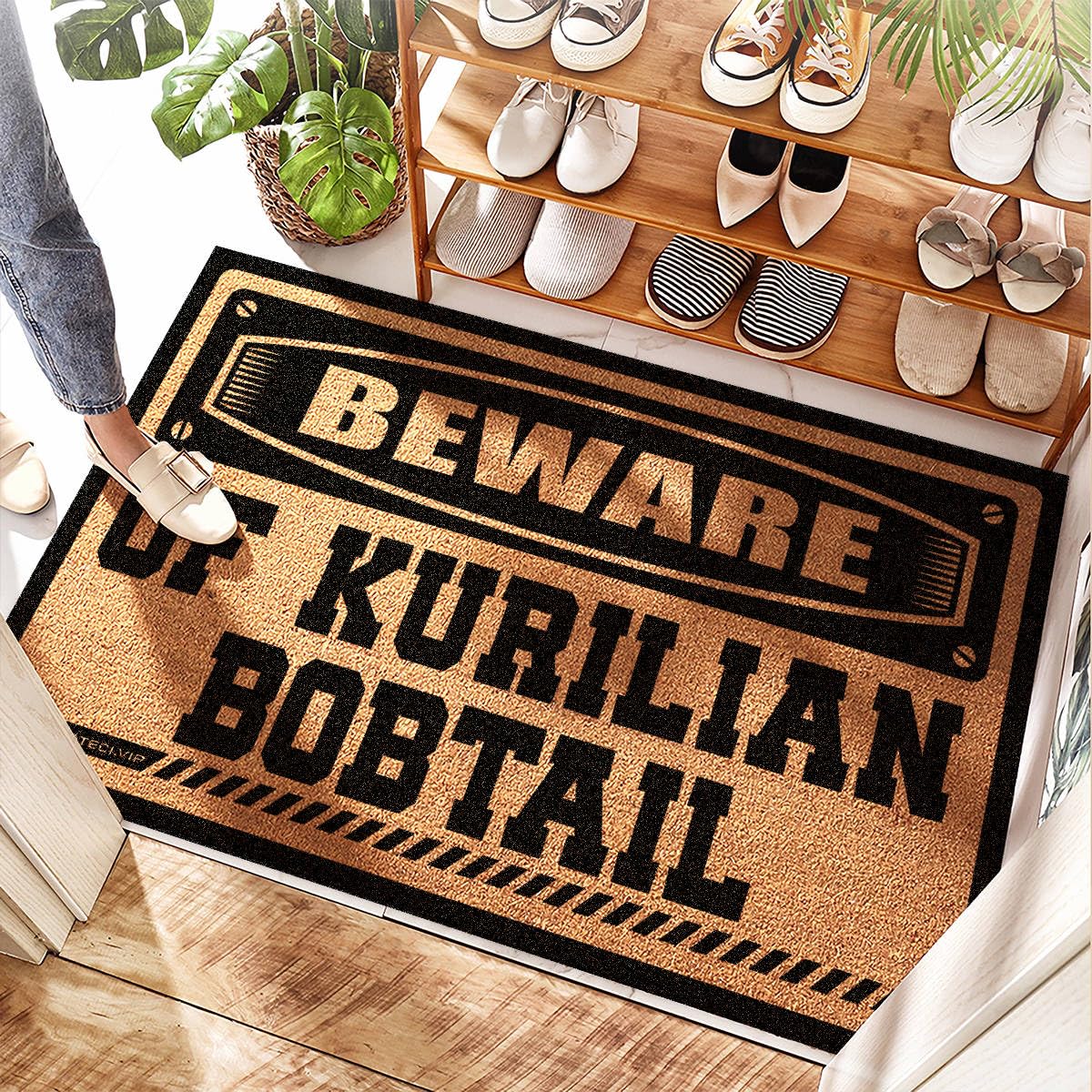 Paillasson épais lavable et personnalisé Kurilian Bobtail pour entrée extérieure