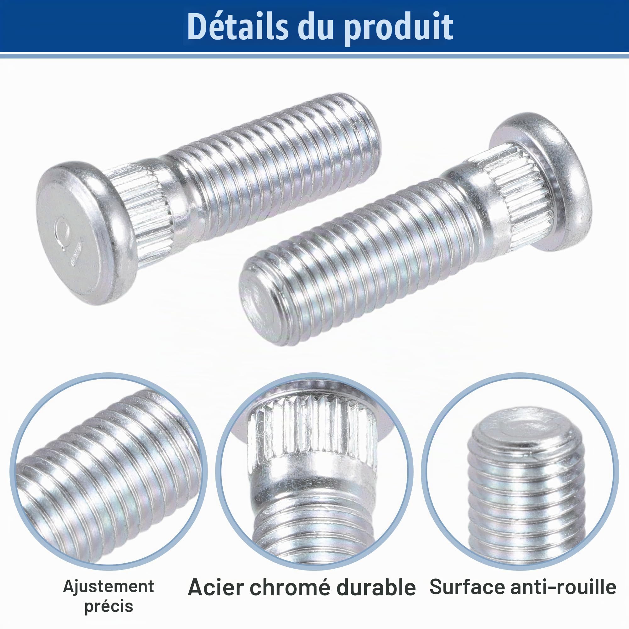 A ABSOPRO Boulon D'Écrou De Roue M12X1.5 Adapté Pour Honda Accord No.9094202067-10 Pièces | Acier Chromé, Tons Argentés, OE 9094202067, Compatible Pour Acura ILX/Integra/RSX/TL/TLX/TSX/Vigor, Pour Honda Civic/CR-V/CRX
